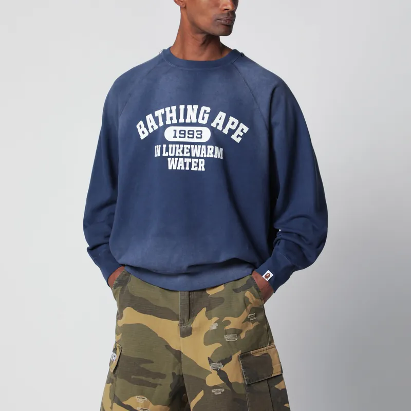 Faded Navy Blue Sweatshirt With Logo Print - Bape