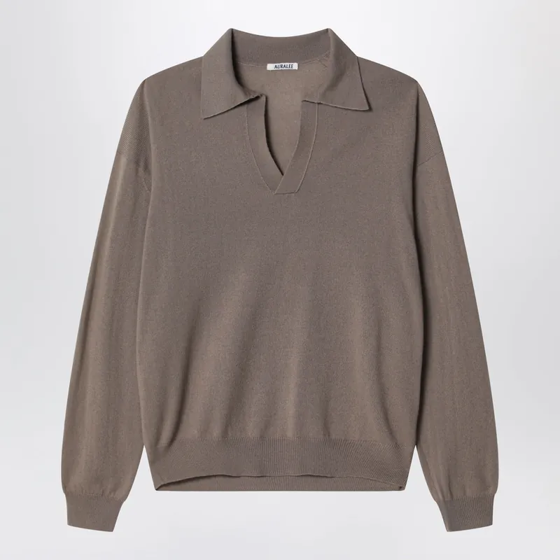 Khaki Brown Cashmere And Silk Skipper Polo - Auralee