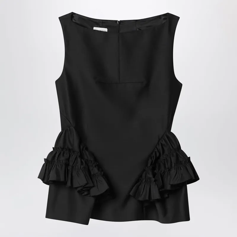 Black Wool And Silk Ruffled Top - Dries Van Noten