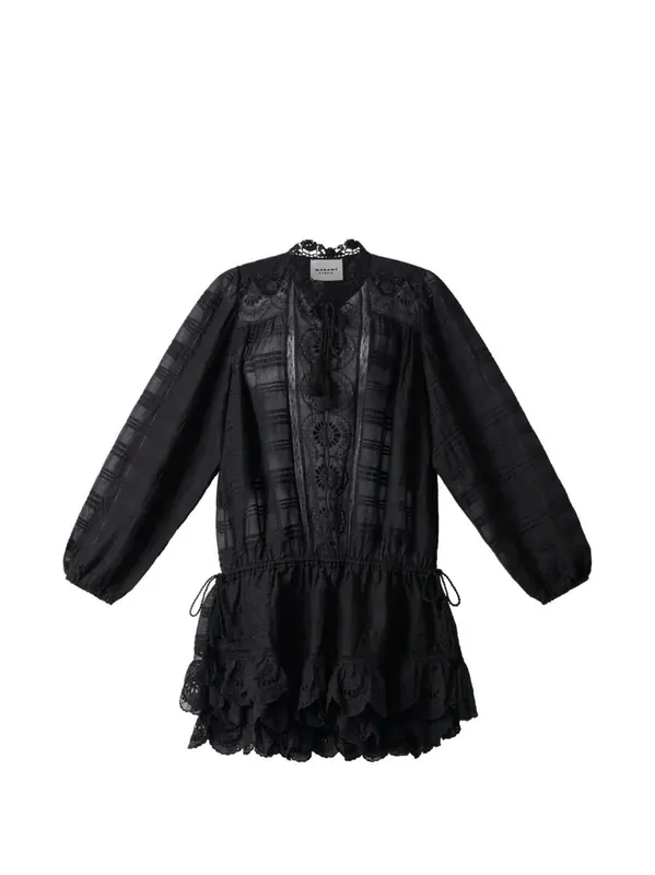 Preya Ruffled Dress Features Black Mesh Detail Embroidery Ruffled Drawstring Closure Long Sleeves Composition 100% Cotton Washing Instructions Read Manufacturer`S Instructions Composition Id 100% Cotton Washing Instructions Read Manufacturer`S In - Isabel Marant ÉToile