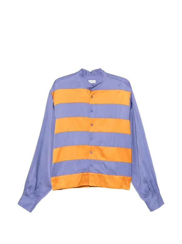 Horizontally Striped Shirt With Band Collar - Dries Van Noten