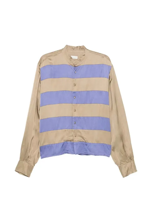 Horizontally Striped Shirt With Band Collar - Dries Van Noten