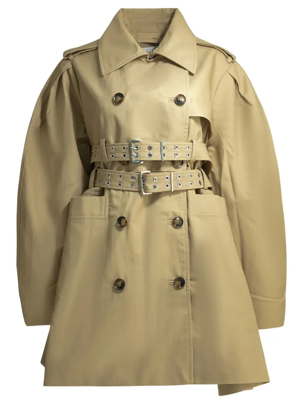 Cotton Trench Coat Jackets And Coats Beige - Ganni