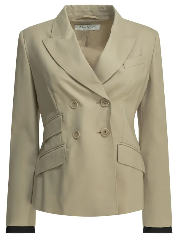 Double-Breasted Wool Blazer Jackets And Coats Beige