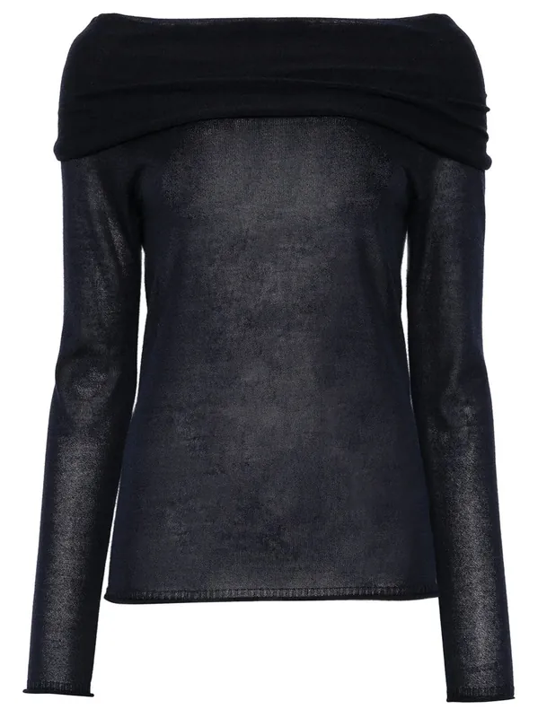 Off-The-Shoulder Silk Blend Semi-Sheer Sweater