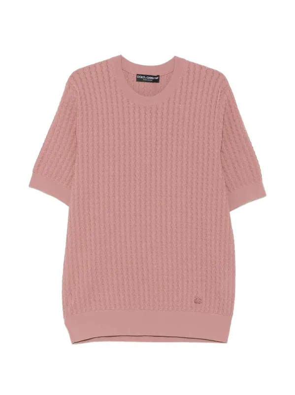 Short-Sleeved Cable-Knit Sweater