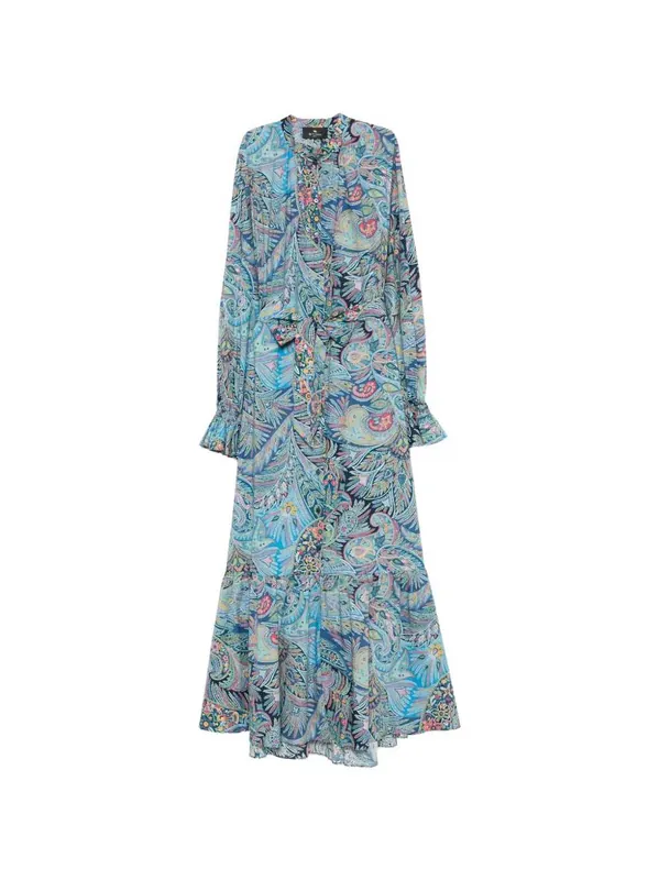 Long Dress With Ruffles And Paisley Pattern - Etro