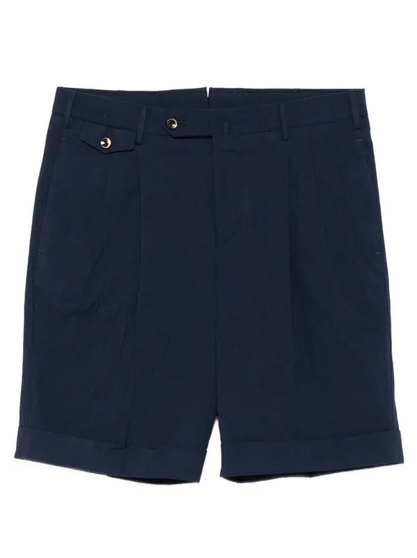Pleated Seersucker Cotton Shorts - Pantaloni Torino