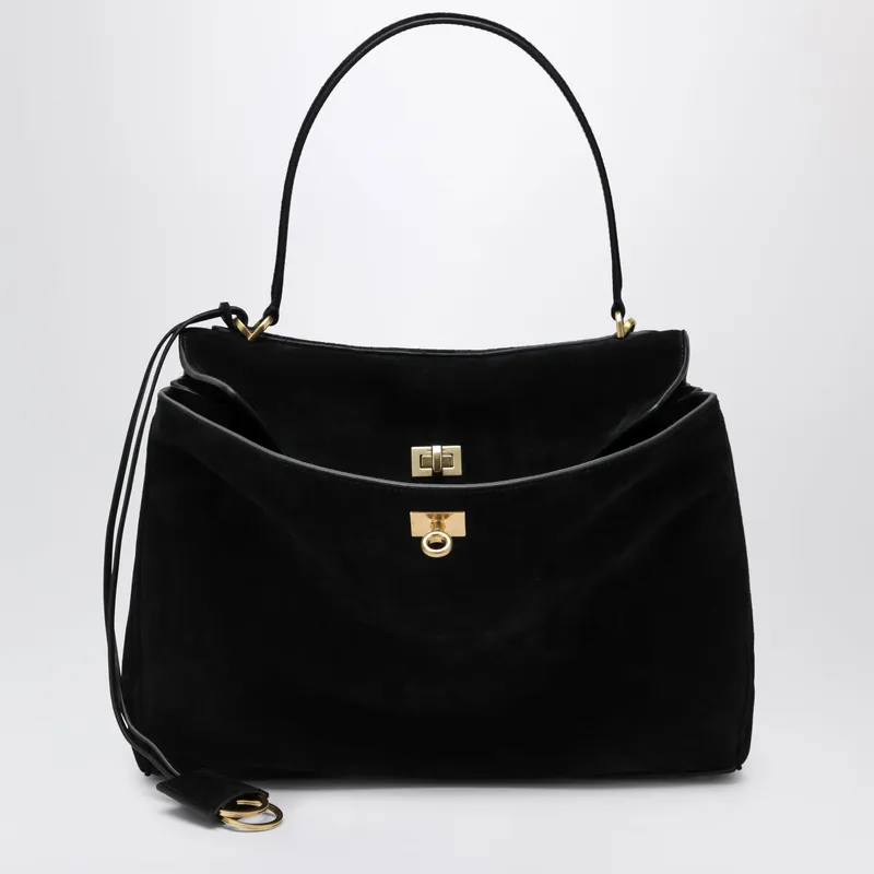 Medium Rodeo Bag In Suede Calfskin, Black - Balenciaga
