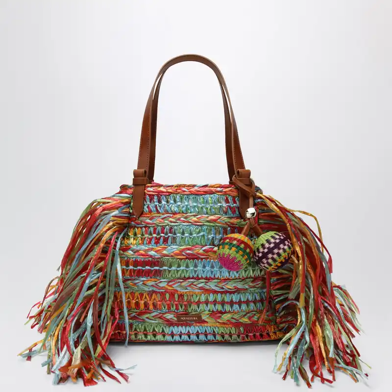 Trancoso Tote Bag In Raffia, Multicolor - Aquazzura