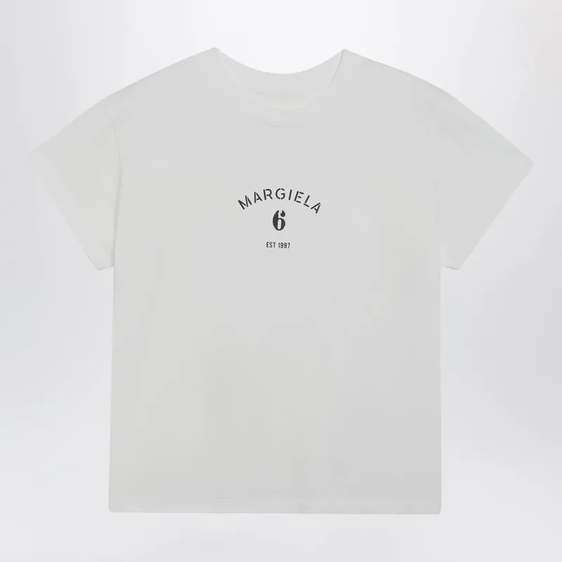 Off-White Cotton Jersey T-Shirt With Numeric Embroidery