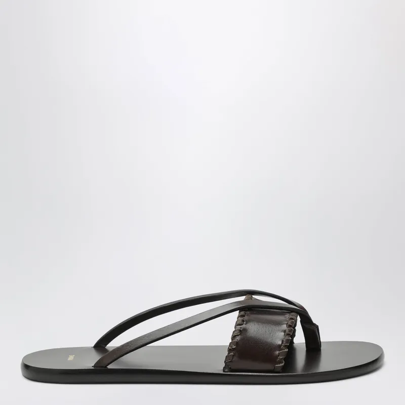 Brown Leather Flip-Flop Sandals