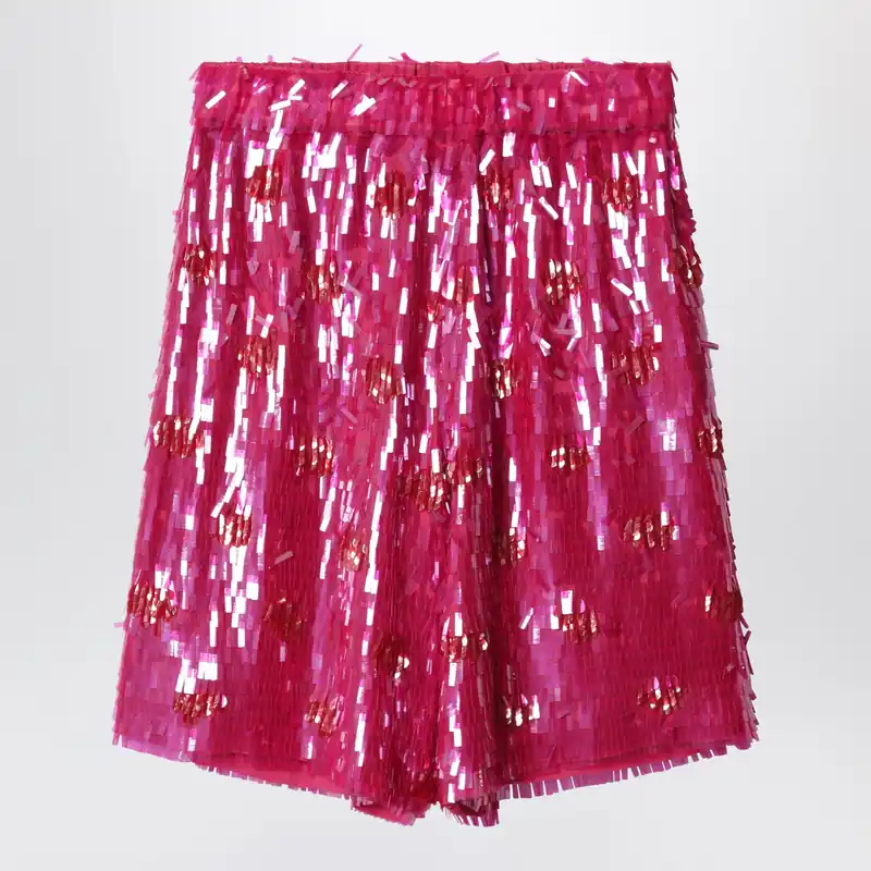 Fuchsia Silk Bermuda Shorts With Sequins - Dries Van Noten