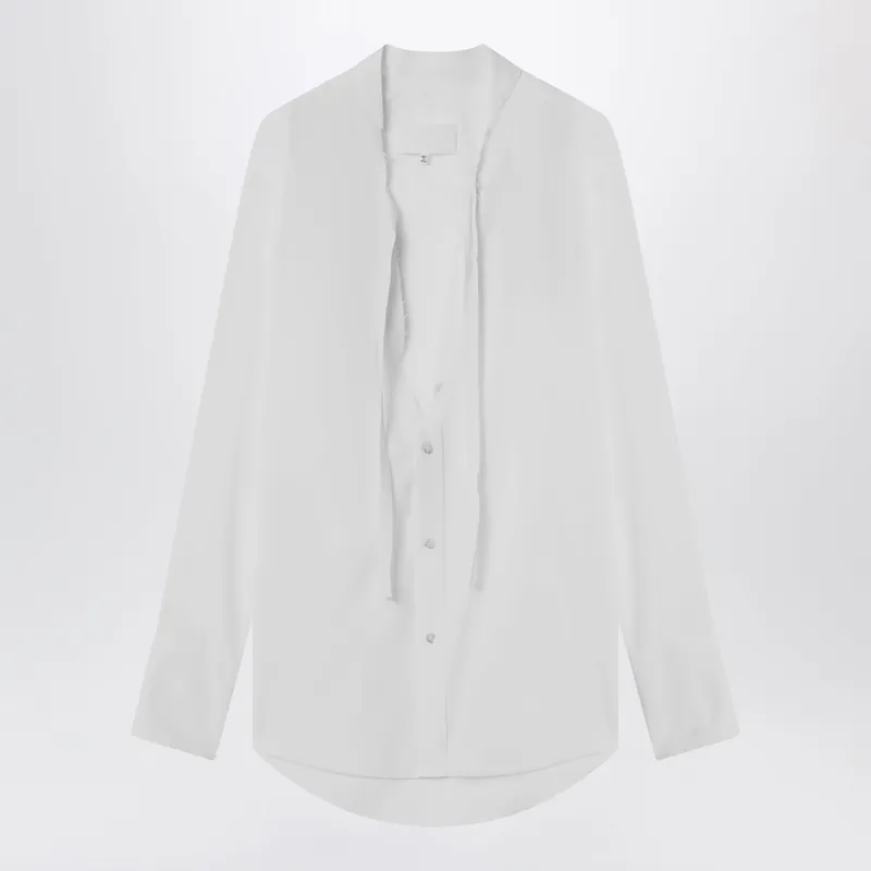 Deep V-Neck Cotton Poplin Shirt In White