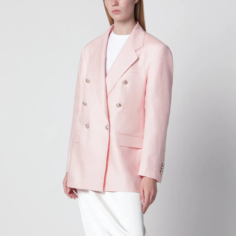 Single-Breasted Pink Linen Blazer