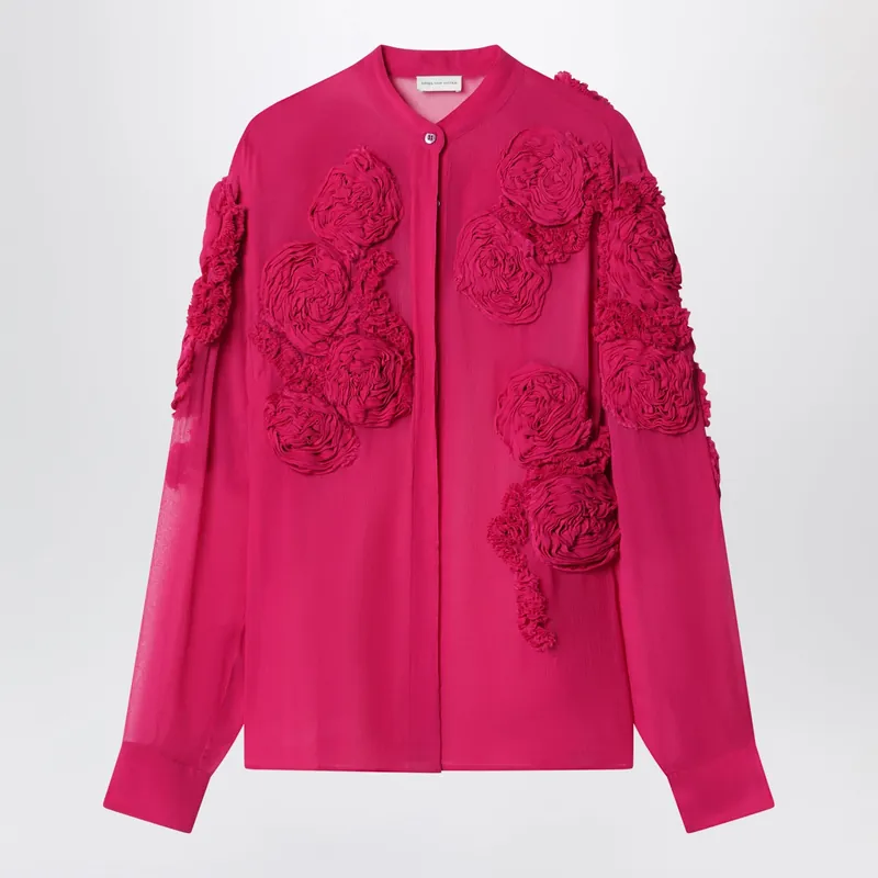 Fuchsia Shirt With Embossed Roses - Dries Van Noten