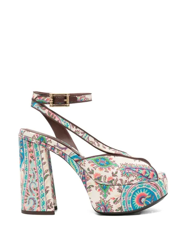 Paisley-Patterned Platform Sandals With Heel