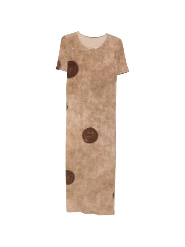 Short-Sleeved Midi Dress With Polka Dot Print