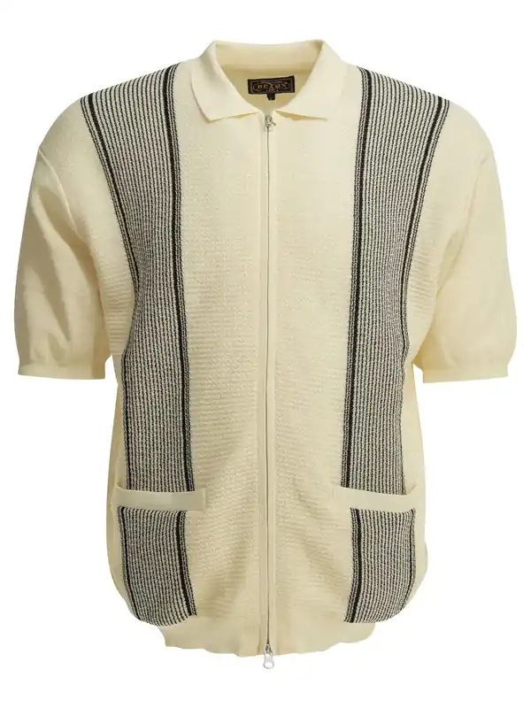 Textured Knit Zipper Polo Shirt Polo Shirts White - Beams Plus