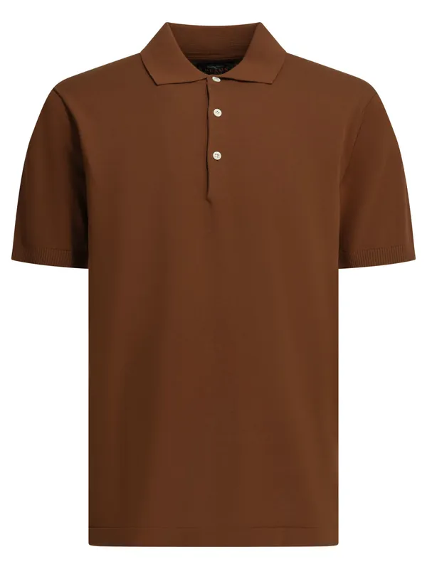 Cotton Button-Down Polo Shirt Polo Shirts Brown
