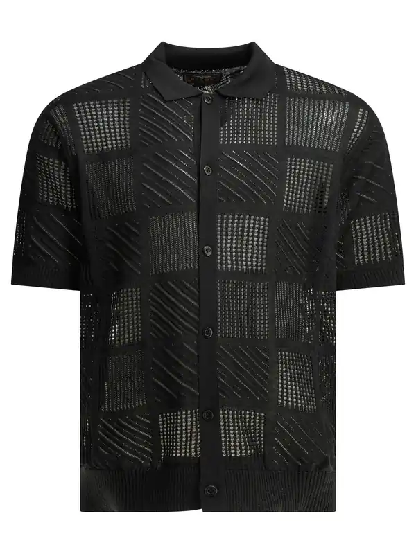 Textured Knit Button-Down Polo Shirt Polo Shirts Black