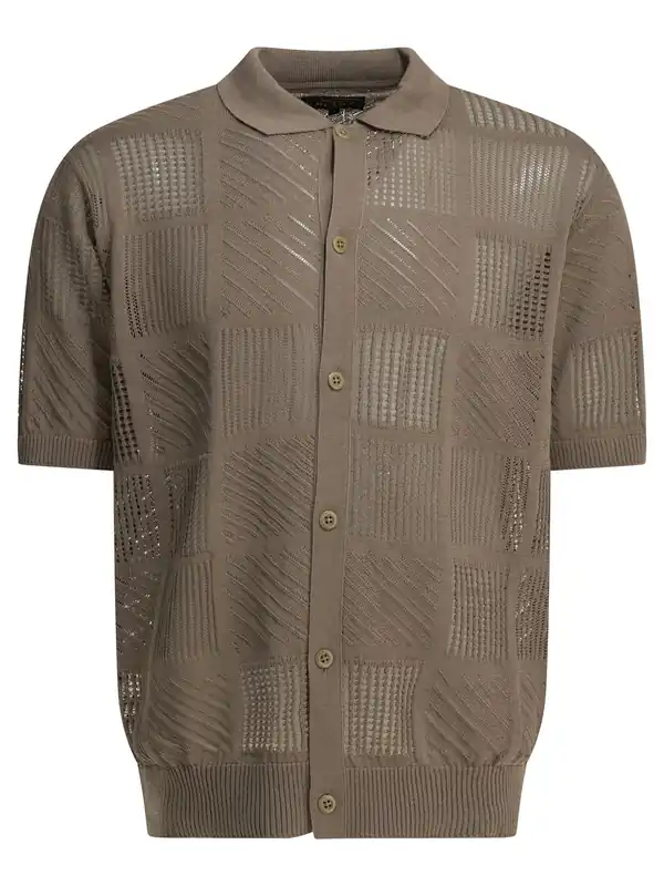 Textured Knit Button-Down Polo Shirt Polo Shirts Brown