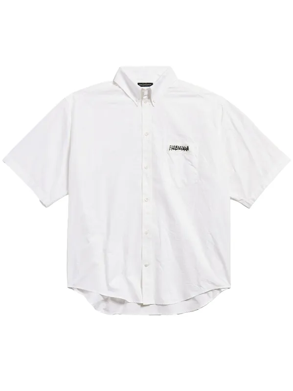 Men`S Masking Tape Short Sleeve Shirt Large Fit In White - Balenciaga