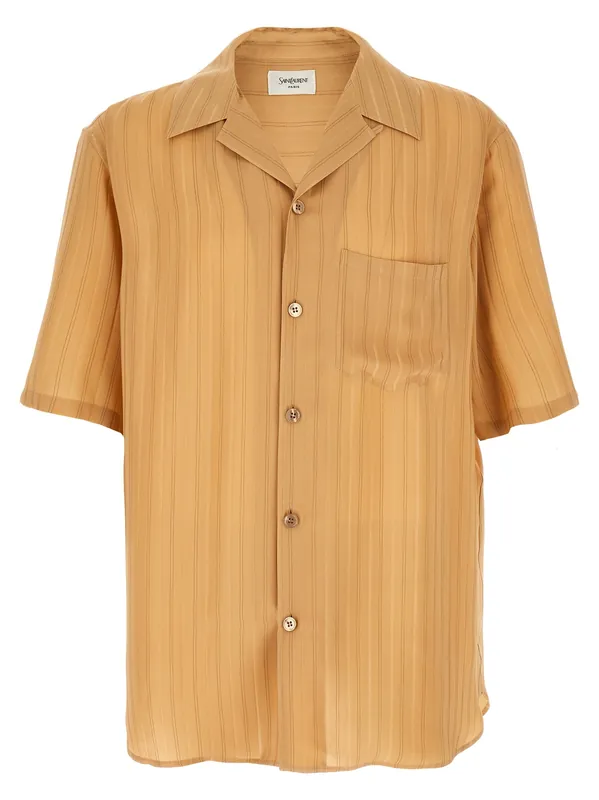 Striped Silk Shirt Shirt And Blouse Beige - Saint Laurent
