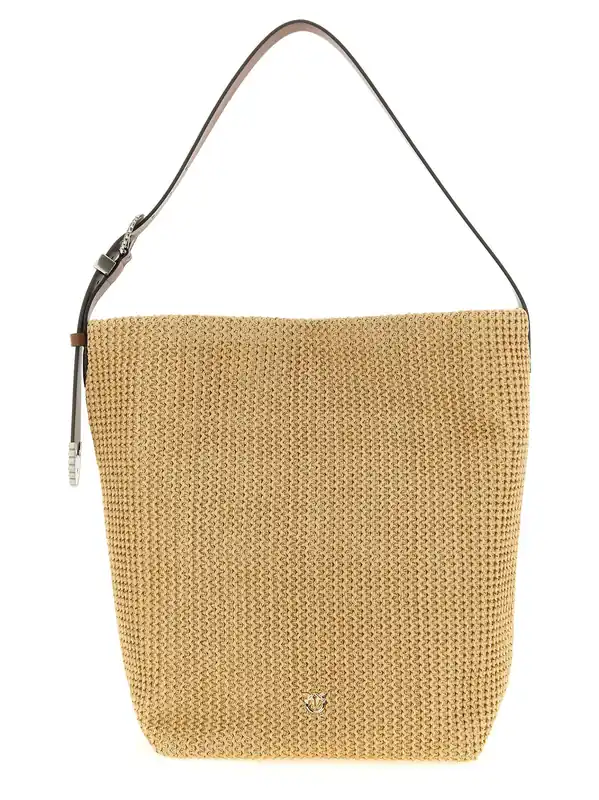 Raffia Bucket Shoulder Bags Beige - Pinko