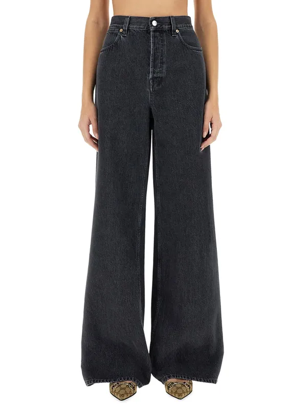 Wide Leg Denim Pants - Gucci