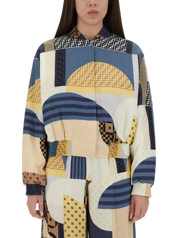 Silk Bomber Jacket With Patchwork Print - Fendi