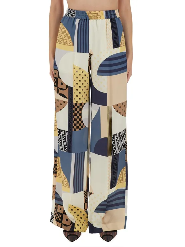Patchwork Print Silk Pants - Fendi