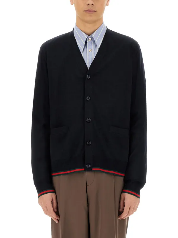 Knitted Wool Cardigan With Web Pattern - Gucci