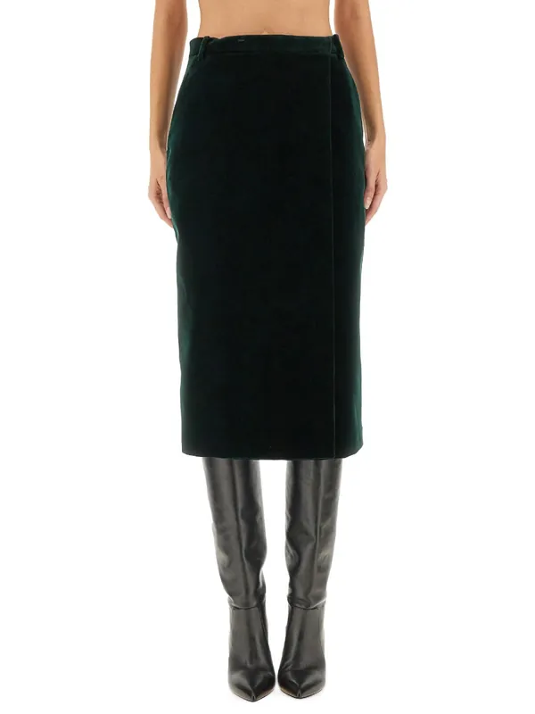 Velvet Crossover Midi Skirt - Saint Laurent