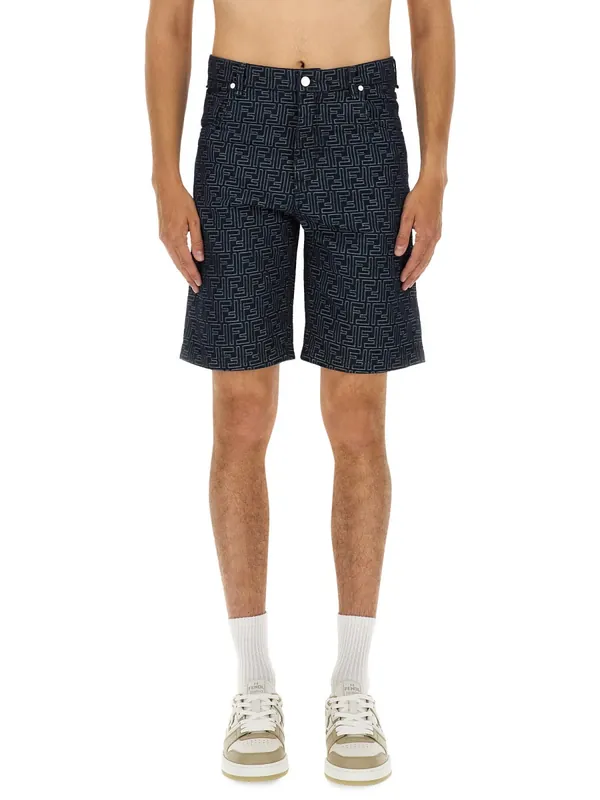 Ff Jacquard Denim Shorts - Fendi