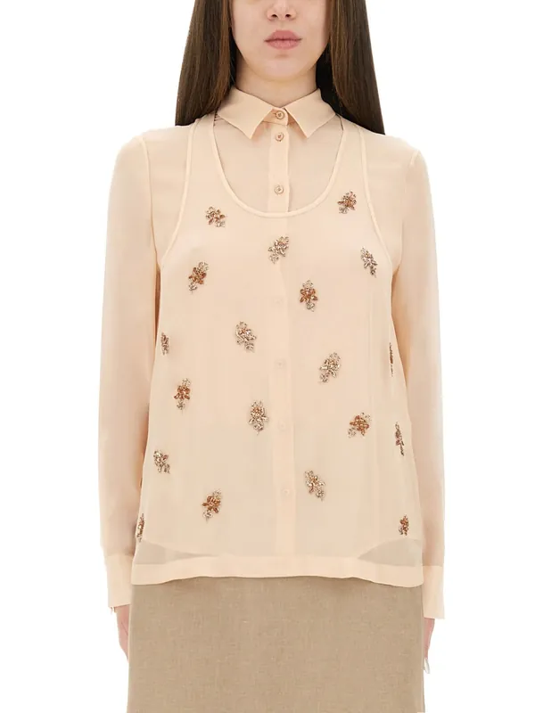 Embroidered Georgette Top - Fendi