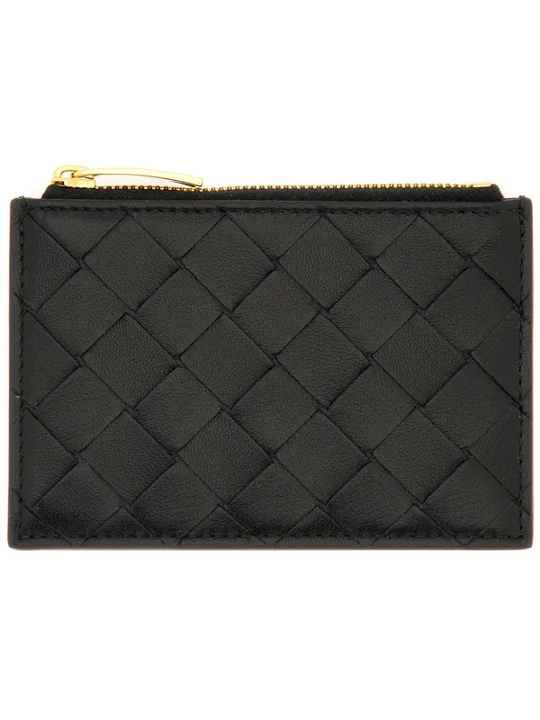 "Woven" Card Holder With Zipper - Bottega Veneta