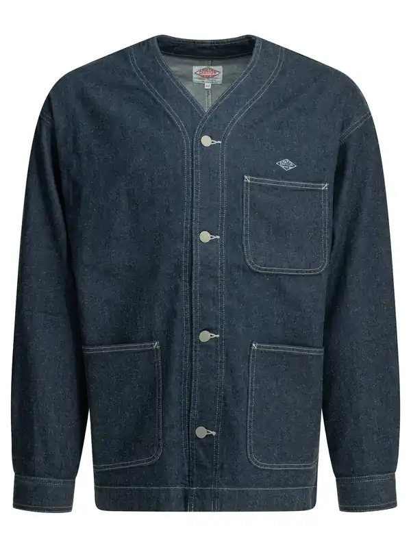 Collarless Denim Jacket Jackets And Coats Blue - Danton