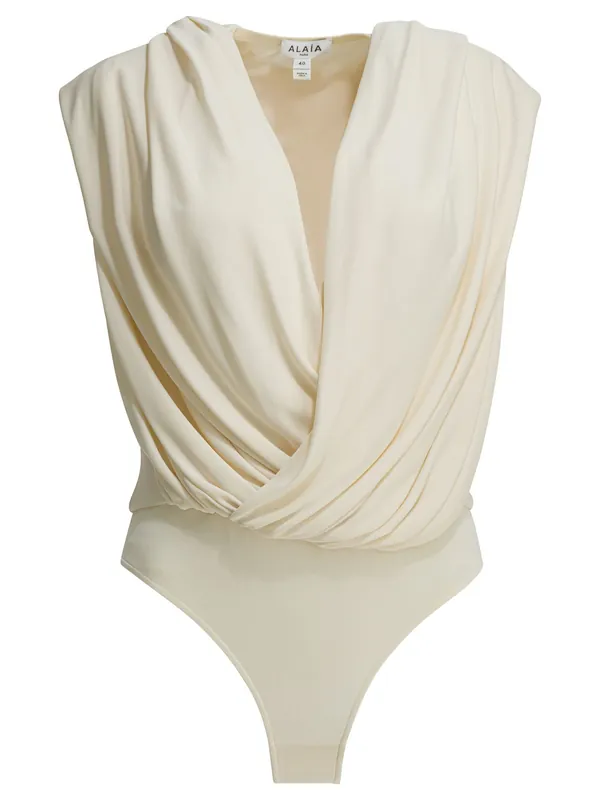 Draped Bodysuit With Hood Tops White - Alaïa