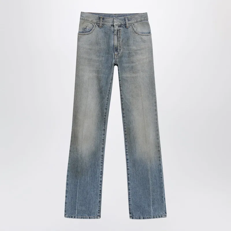 Straight-Leg High-Waist Cotton Jeans In Medium Blue