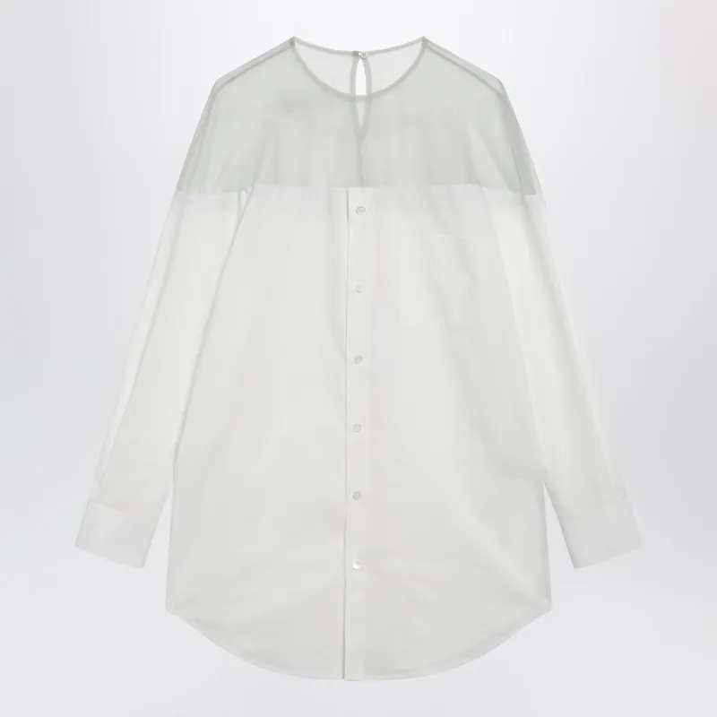 Cotton Shirt With Sheer Panels In Off-White