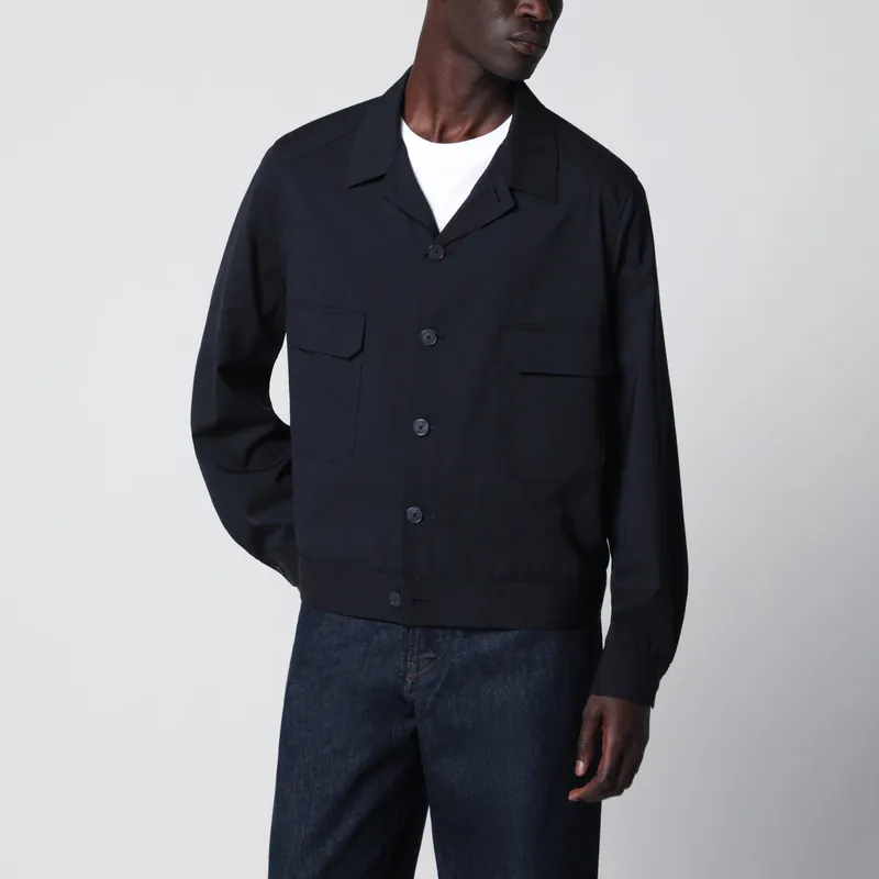 Blue Wool-Blend Overshirt Jacket