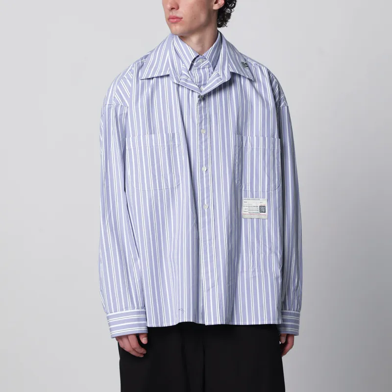 Double-Layer Cotton Shirt In Light Blue Stripes
