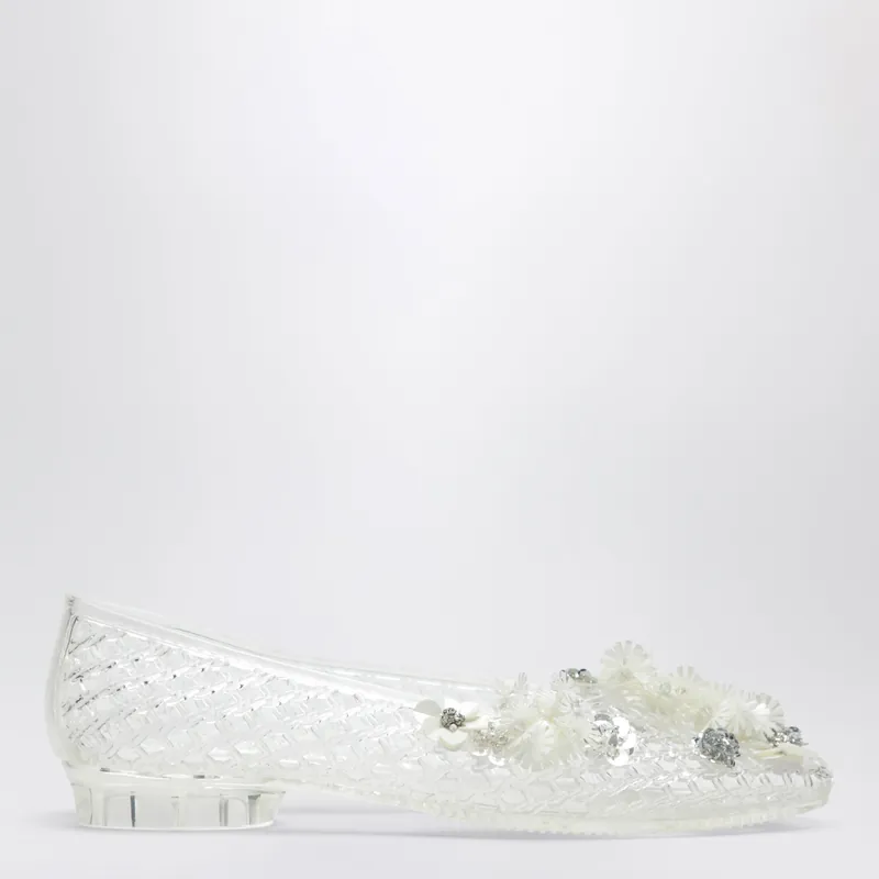 Transparent Lily Ballet Flats In Pvc With Beaded Flowers - Heavenly Jelly