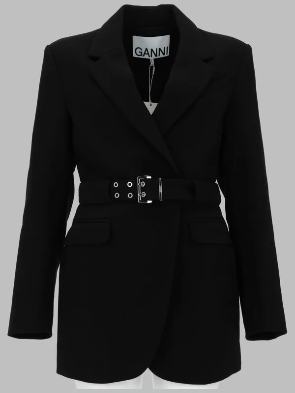 Blazer In Crepe Con Cintura - Ganni