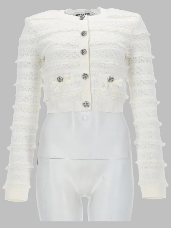 Cardigan Traforato Con Strass - Self-Portrait