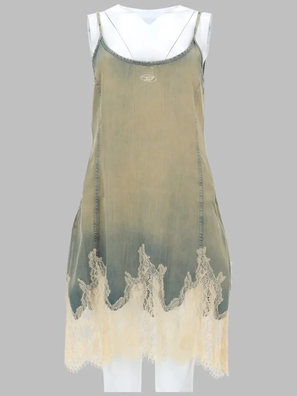 Abito Corto In Pizzo E Denim - Diesel