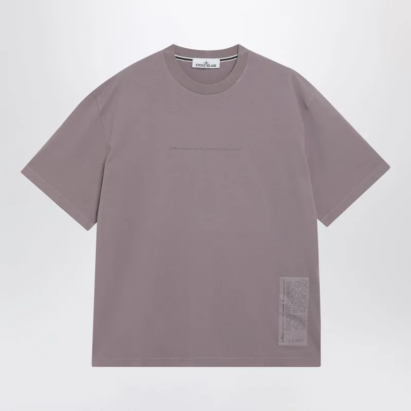Grey-Purple T-Shirt With Garment Dyed Graphics Print