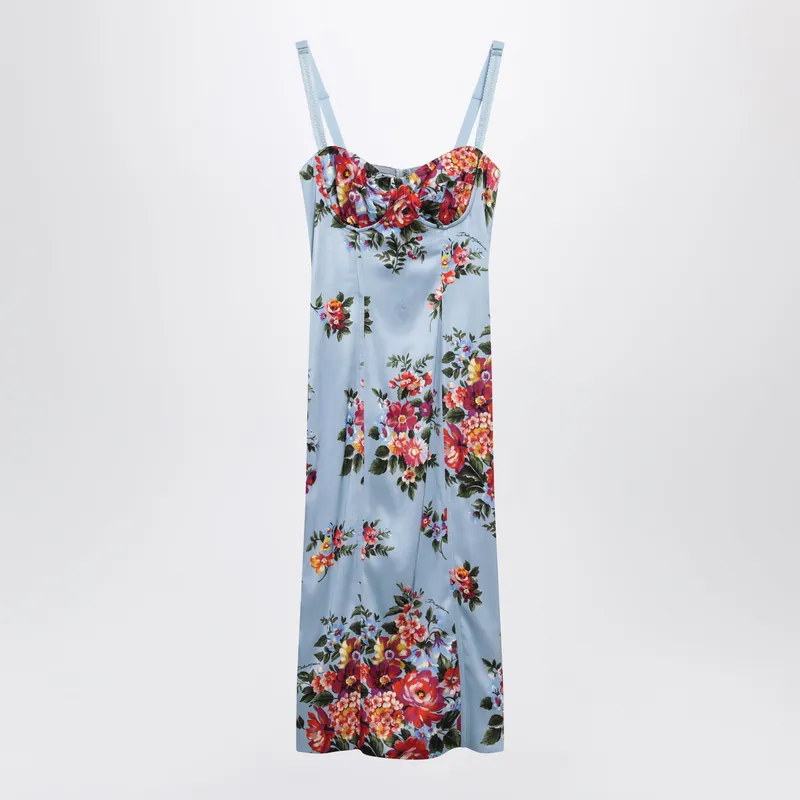 Midi Dress In Twill With Floral Print - Dolce & Gabbana