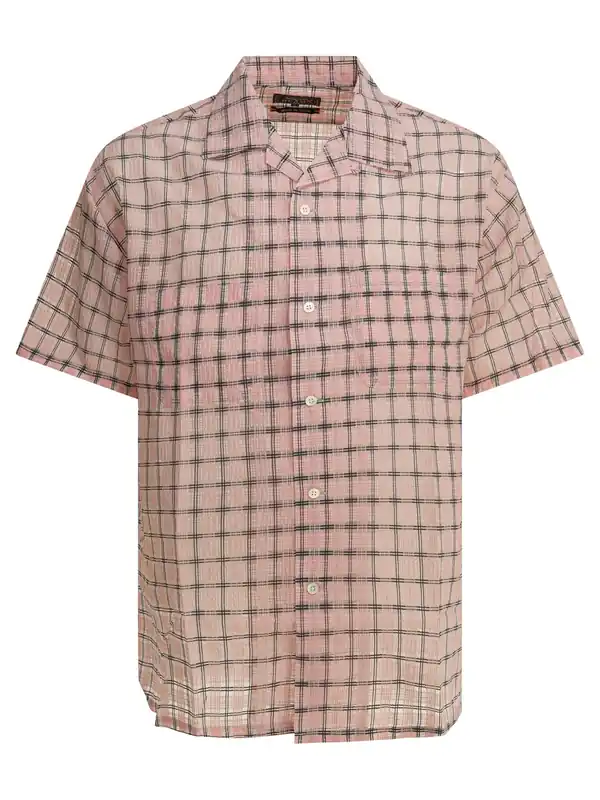 Open Collar Nylon Airy Plaid Shirts Pink - Beams Plus